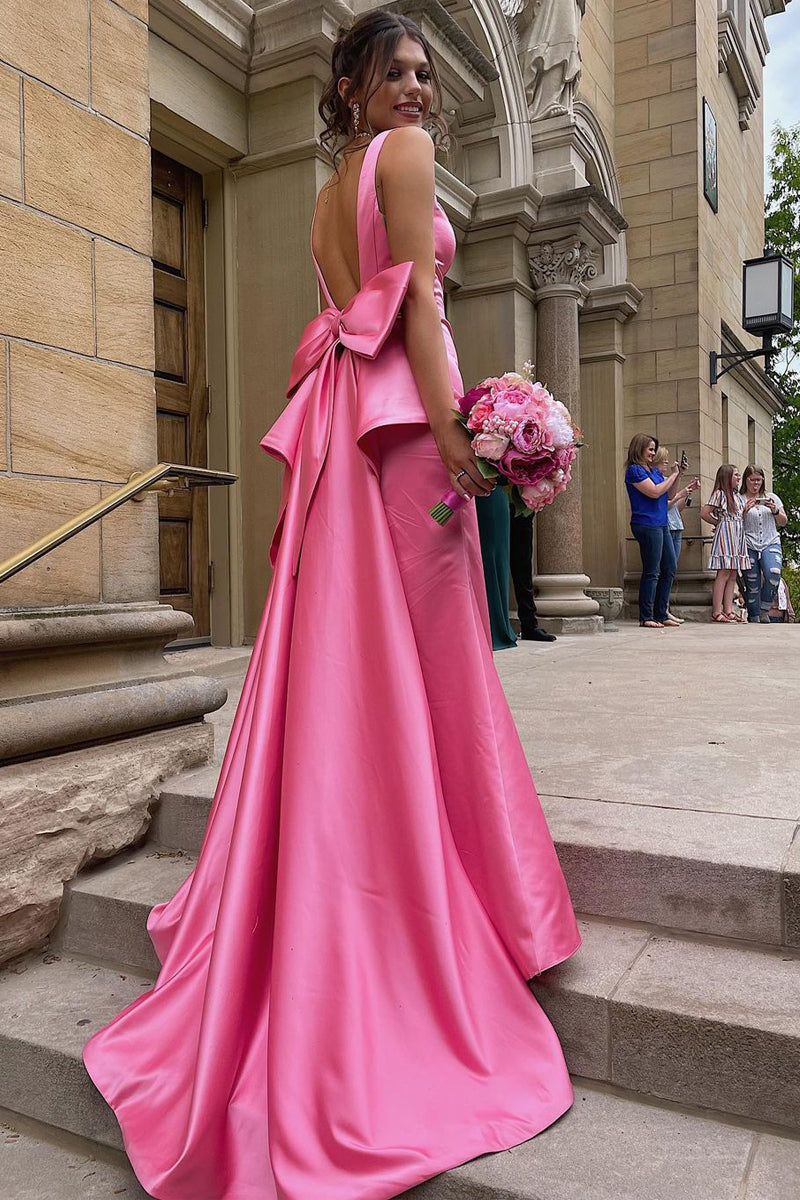 V Neck Pink Lace Floral Long Prom Dresses, Pink Lace Flower Long