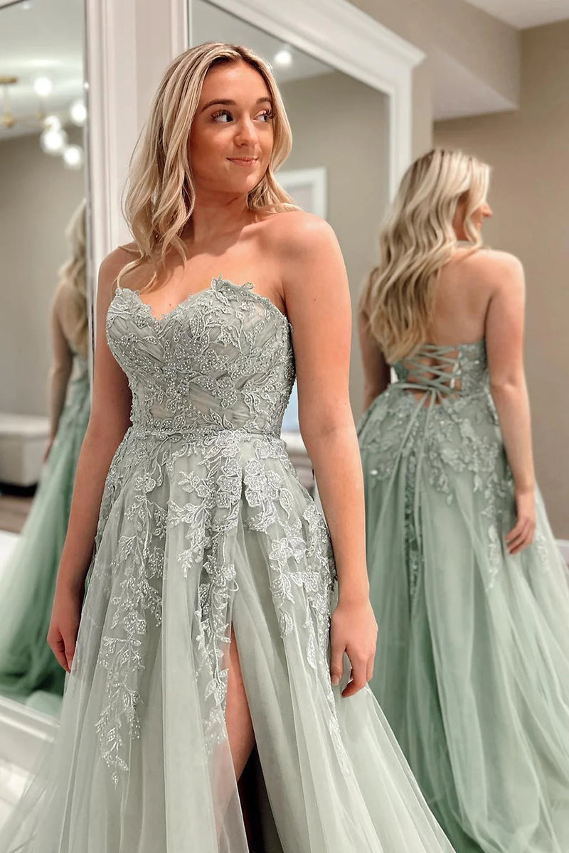 Women's A-line Sage Tulle Corset Prom Dress Y4003 – Simplepromdress
