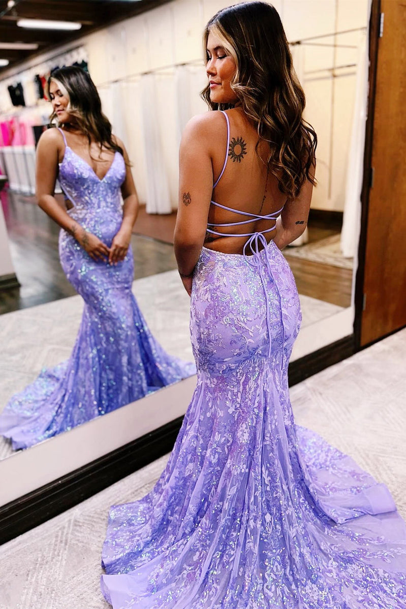 Lilac A-line Sequins Straps V Neck Homecoming Dress – Dreamdressy