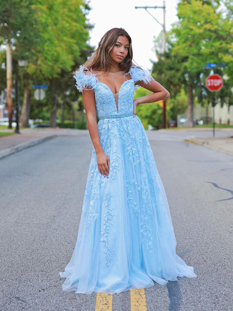 Off the shoulder hotsell light blue prom dress