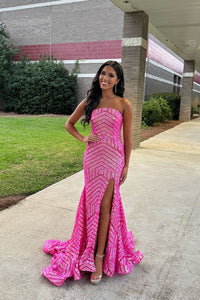 Charming Mermaid Hot Pink Sequins Mermaid Prom Dresses VK24101406