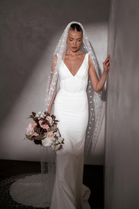 Mermaid Deep V Neck White Satin Wedding Dresses VK021803