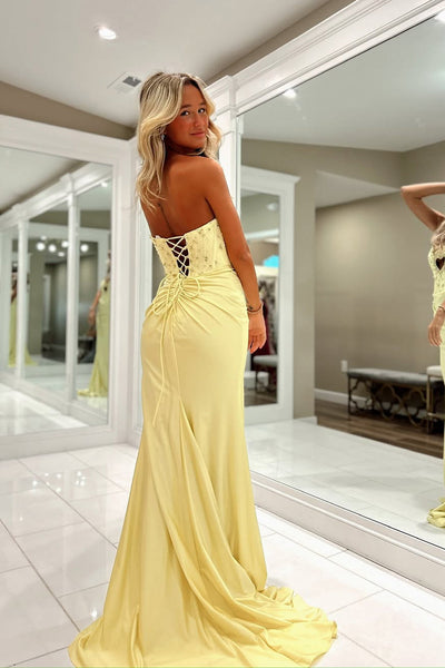 Sweet Mermaid Strapless Keyhole Beading Prom Dress with Slit VK24122408