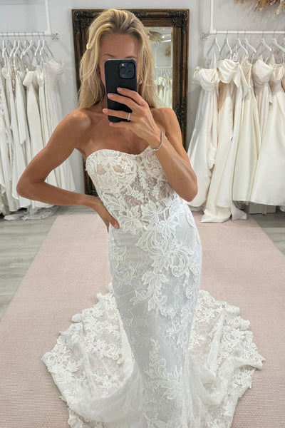 Elegant Mermaid Sweetheart Lace Wedding Dresses with Appliques VK24101409