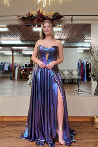 Cute A Line Sweetheart Metallic Satin Prom Dress with Slit VK25012009