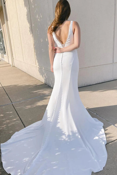 Elegant Mermaid Elastic Satin Long Wedding Dresses with Beading VK24100508