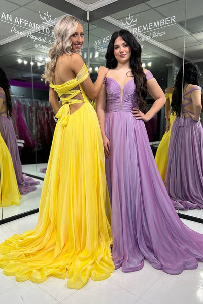 Fairy A Line Off the Shoulder Chiffon Long Prom Dresses VK24101403