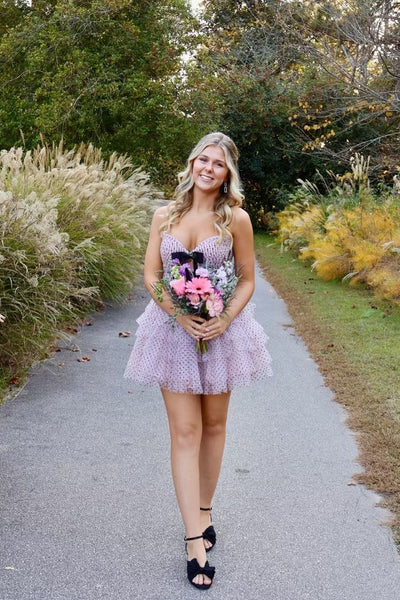 Cute A Line Sweetheart Pink Dot Tulle Homecoming Dresses VK24102905