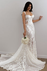 Charming Mermaid Sweetheart Lace Beach Wedding Dresses with Appliques VK2401002