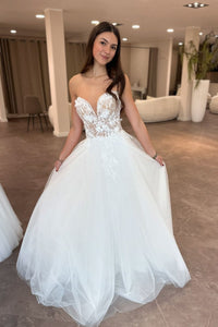 Fairy A Line V Neck Tulle Wedding Dresses VK24102213