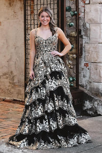 Gorgeous Ball Gown Sweetheart Gold Sequins Appliques Prom Dresses with Slit