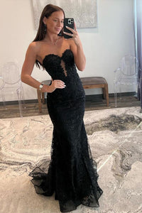 Mermaid Sweetheart Keyholoe Black Lace Prom Dress with Beading VK25010401