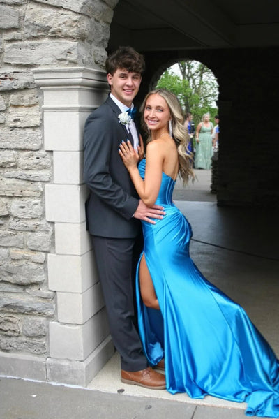 Mermaid Sweetheart Keyhole Blue Slit Prom Dress VK24122614