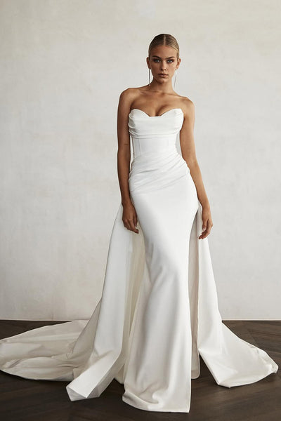 Mermaid Strapless Ivory Satin Wedding Dresses VK021707