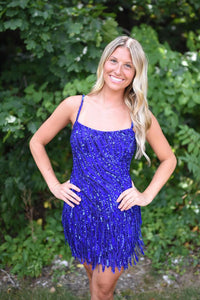 Royal Blue Sequins Scoop Neck Tight Short Homecoming Dresses VK24081109