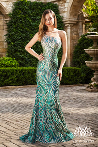 Mermaid One Shoulder Silver Green Sequin Prom Dress VK24122716