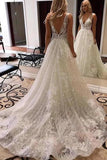 Luxurious Ball Gown V Neck Open Back Lace Wedding Dresses VK0120007