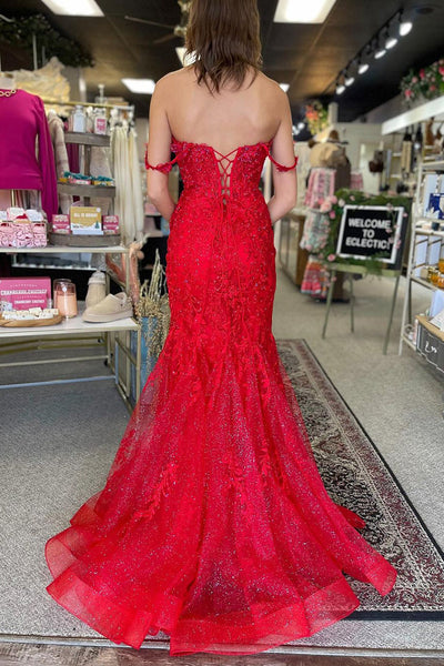 Charming Mermaid Sweetheart Red Lace Slit Prom Dresses with Appliques