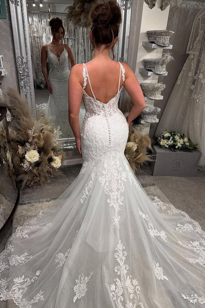 Elegant Mermaid Sweetheart Lace Long Wedding Dresses with Appliques VK24121804