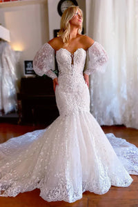 Gorgeous Mermaid Sweetheart Lace Wedding Dresses with Sleeves VK2410214