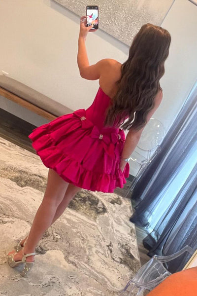 Fuchsia Strapless A-Line Short Homecoming Dresses with Bows VK24081102