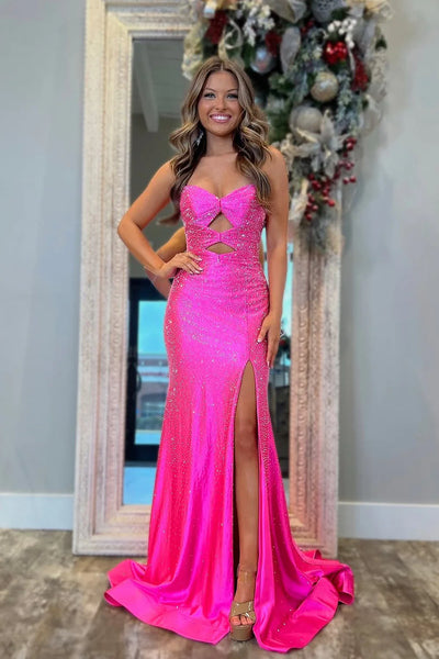 Cute Mermaid Sweetheart Pink Slit Prom Dress with Beading VK1361802