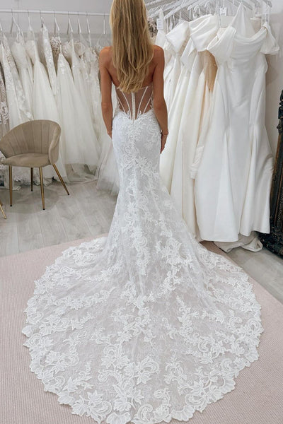 Elegant Mermaid Sweetheart Lace Wedding Dresses with Appliques VK24101409