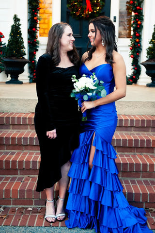 Cute Mermaid Sweetheart Royal Blue Tiered Prom Dress with Slit VK020104