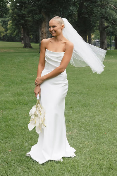 Mermaid Strapless White Silk Satin Wedding Dresses VK021709