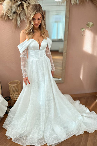 Bohemian Off the Shoulder Sequins Wedding Dresses with Long Sleeves VK1312