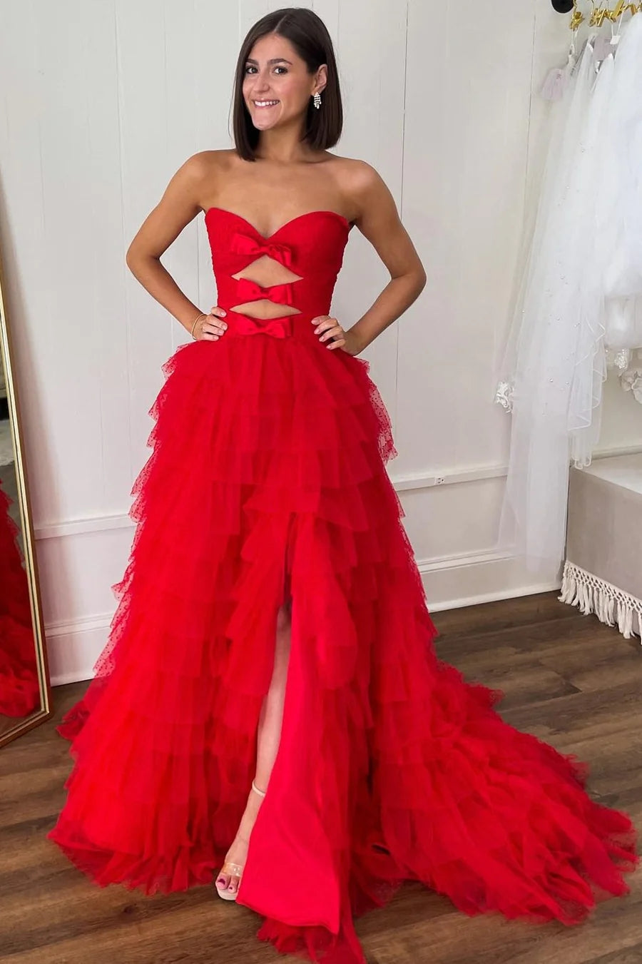 Red Ruffle Prom Dresses