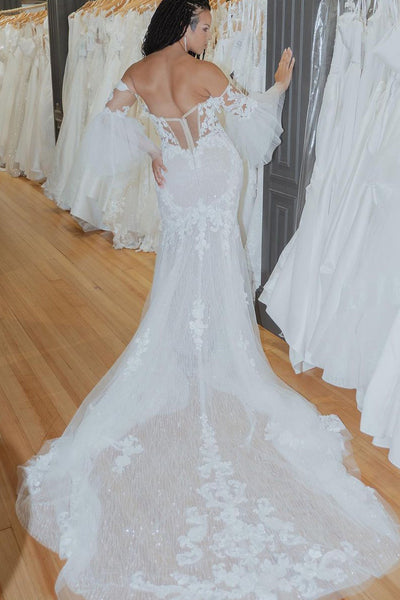 Mermaid Sweetheart Tulle Lace Boho Wedding Dresses with Sleeves VK23091106