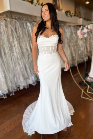 Mermaid Sweetheart Elastic Satin Long Wedding Dresses with Lace