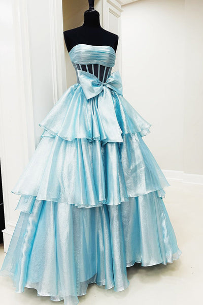 Cute Fashion Ball Gown Strapless Glitter Organza Prom Dress VK24110710