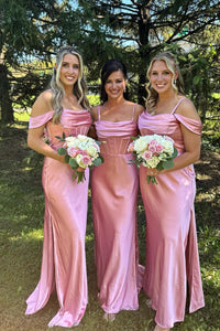 Charming Sheath Straps Blush Pink Silk Satin Bridesmaid Dress VK24122402