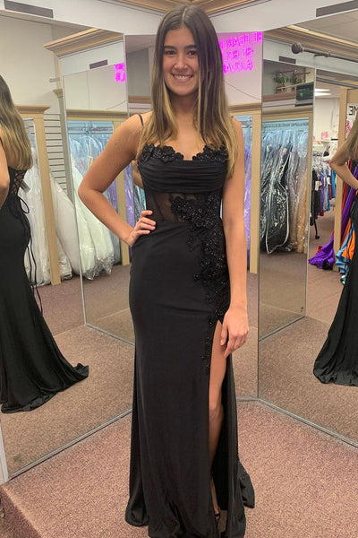 Cute  Mermaid Sweetheart Black Prom Dress with Appliques VK24120319