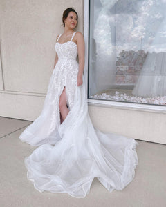 Charming A Line Sweetheart Tulle Wedding Dresses with Appliques VK23060801