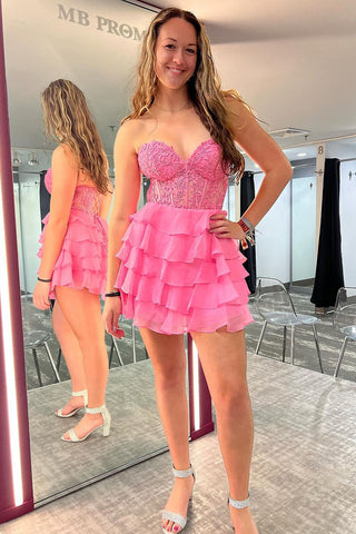 Cute A Line Sweetheart Hot Pink Chiffon Short Homecoming Dresses VK073124-1