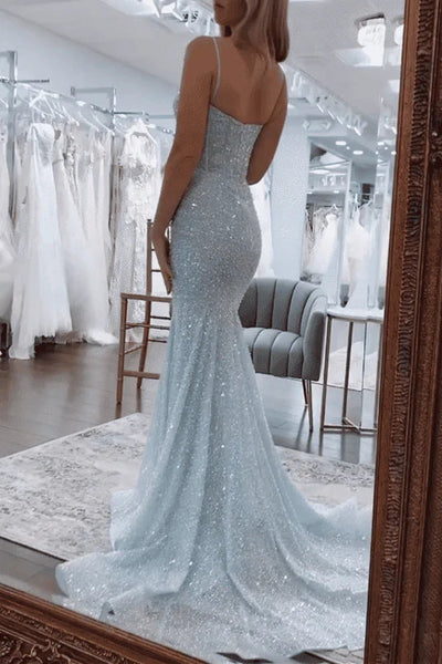 Gorgeous Cute Mermaid Sweetheart Sky Blue Sequins Prom Dresses