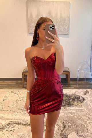 Bodycon Strapless Corset Burgundy Tight Short Homecoming Dresses VK081803