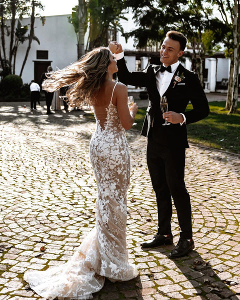 Bohemian Mermaid V Neck Lace Wedding Dresses VK23051701-4