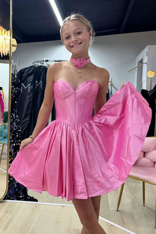 Cute A-Line Sweetheart Pink Satin Homecoming Dresses VK24073141-1