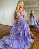 Cute Ball Gown Sweetheart Lavender Tiered Tulle Long Prom Dresses VK23050601-2