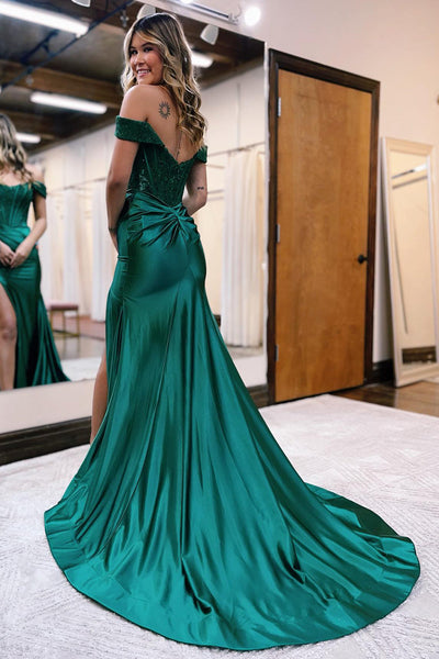 Charming Mermaid Off the Shoulder Satin Prom Dress with Slit