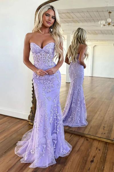 Cute Mermaid Sweetheart Light Blue Lace Long Prom Dresses VK23022503