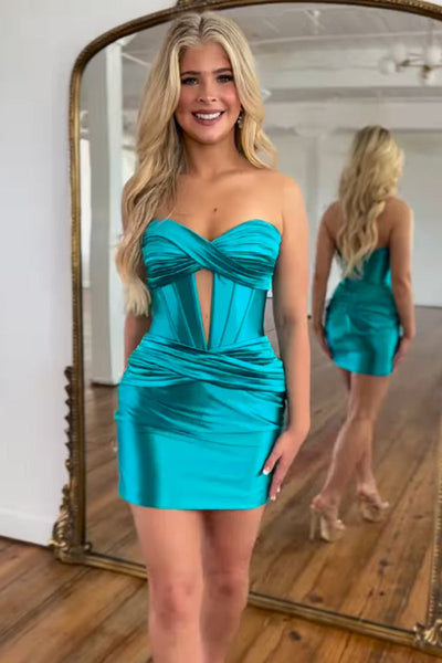 Peacock Blue Sweetheart Bodycon Keyhole Homecoming Dresses VK073145-2