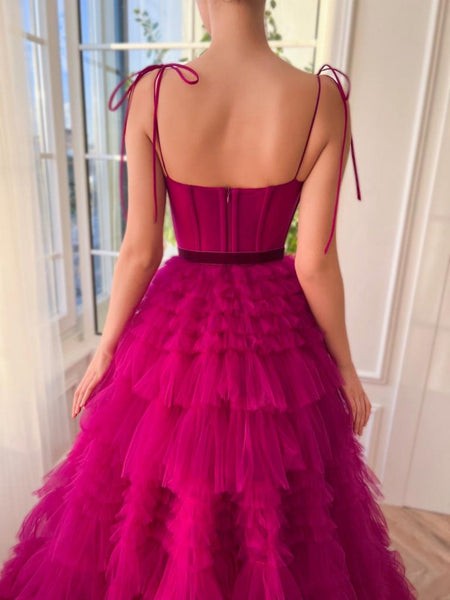 Fashion A Line Sweetheart Fuchsia Tiered Tulle Prom Dresses