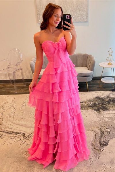 Cute A Line Sweetheart Coral Chiffon Tiered Prom Dress with Slit VK020106