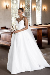 Elegant A-Line V Neck Satin Wedding Dresses VK24010704