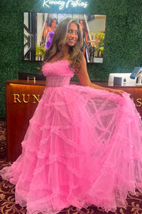 Cute A Line Strapless Pink Tulle Prom Dress VK25012302